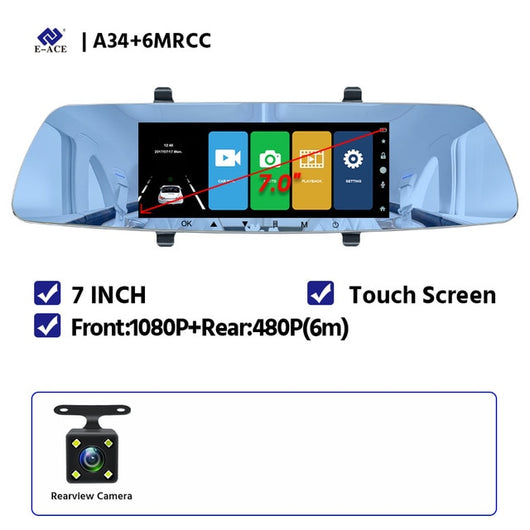 E-ACE Car Dvr  FHD 1080P Mirror G-sensor DashCam