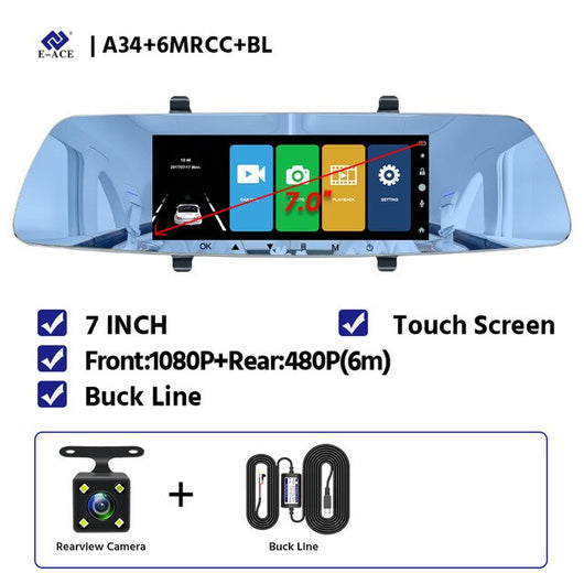 E-ACE Car Dvr  FHD 1080P Mirror G-sensor DashCam