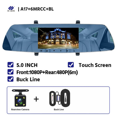 E-ACE Car Dvr  FHD 1080P Mirror G-sensor DashCam